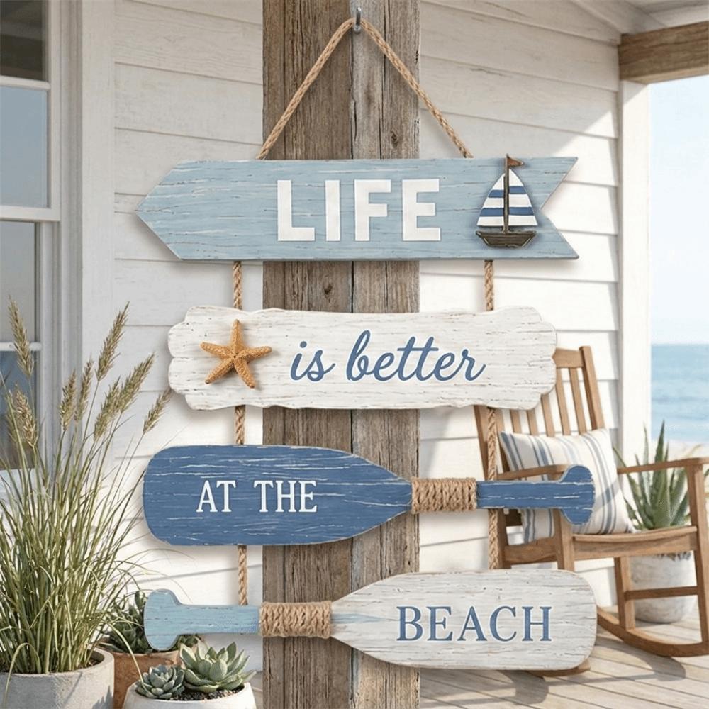 Flip Flop Shape Wooden Wall Hanging Ocean Theme Wall Hanging Pendant Living Room