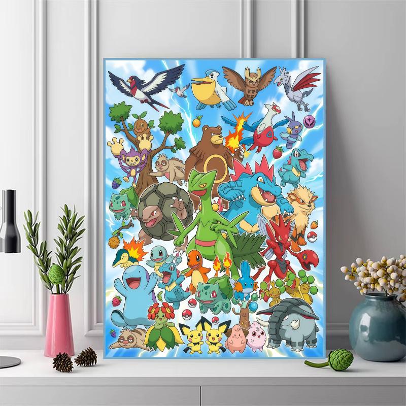 Pokemon World Gathering Pattern 3pcs 100% Round Full Drill 5D DIY Diamond Painting Embroidery Cross Stitch Rhinestone Décor