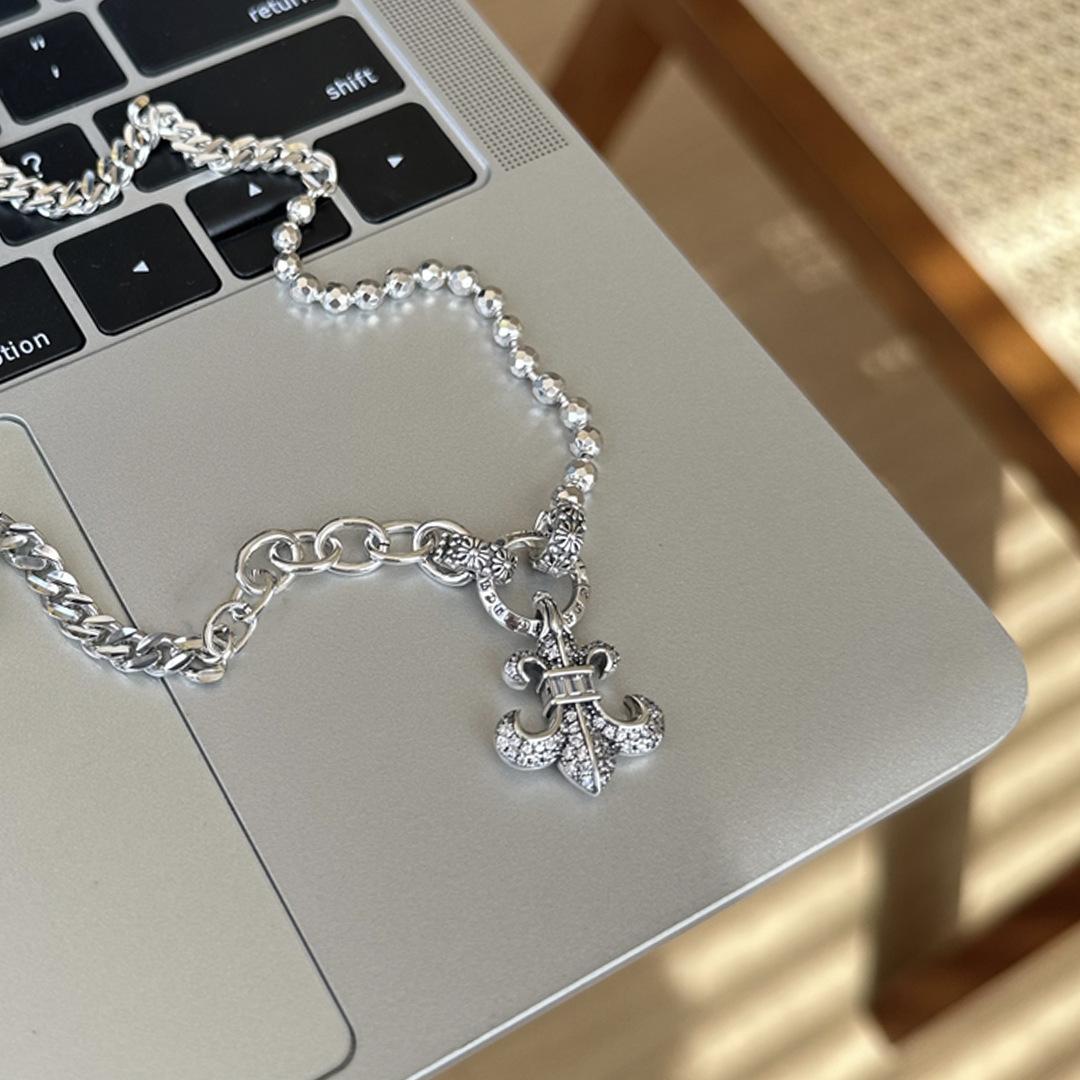 Personalized High-End Trendy Brand Cross Splicing Zircon Anchor Necklace Wind Retro Hip-Hop Sweater Chain