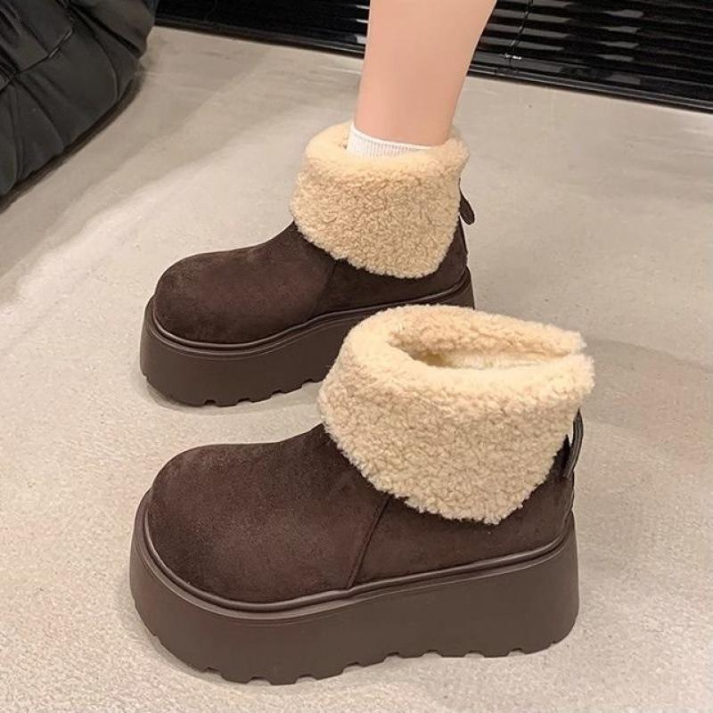 Winter Thick Bottom Women Cottom Shoes Warm Suede Leather Platform Shoes Outdoor Non Slip Fleece Lined Female Casual Ankle Boots