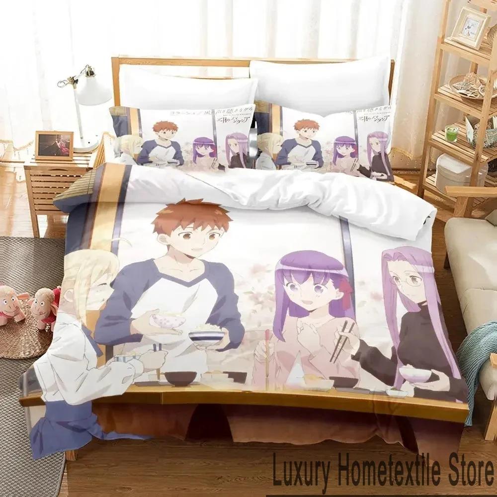 Anime Todays Menu for the Emiya Family Saber Bedding Set,Duvet Cover Bed Set Quilt Cover,King Queen Twin Size Boys Girls Adults Tool