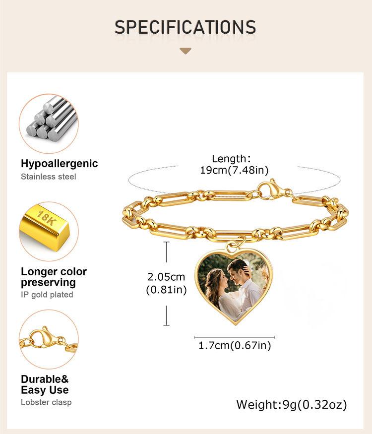 Personalized Picture Photo Bracelets for Women, Custom Locket Charm Chain Bracelet, Inspirational Memorial Christmas Gift