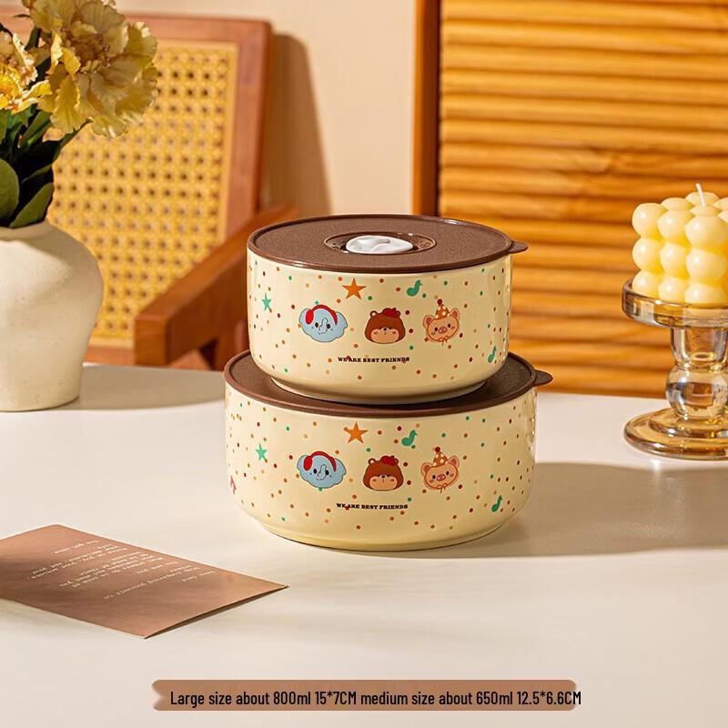 Cute Pet Band Ceramic Food Storage Bowls Set (2-Piece)
