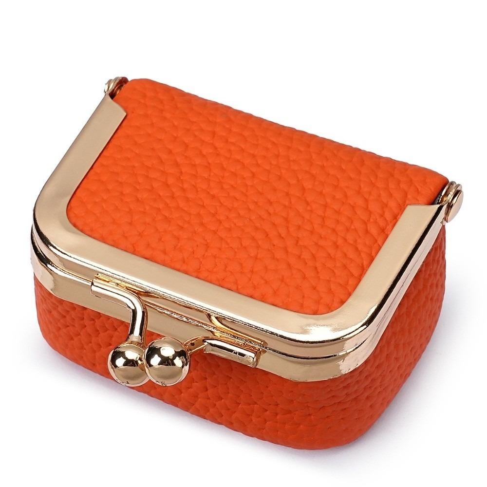 Solid Color Kiss Lock Coin Purse Genuine Leather Small Item Bag Leather Jewelry Bag  Earrings