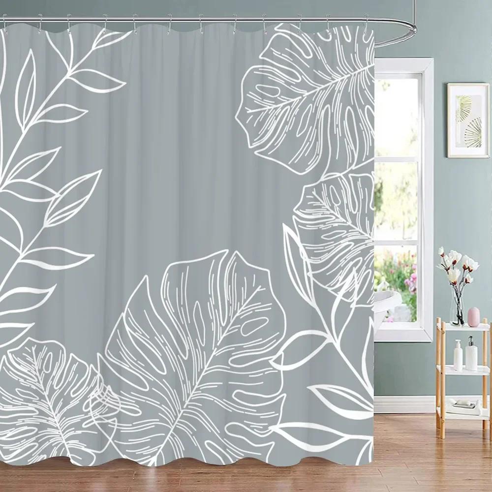 Green Plant Fabric Shower Curtain Tropical Monstera Leaf Shower Curtains For Bathroom Decor Minimalist Botanical Decorative