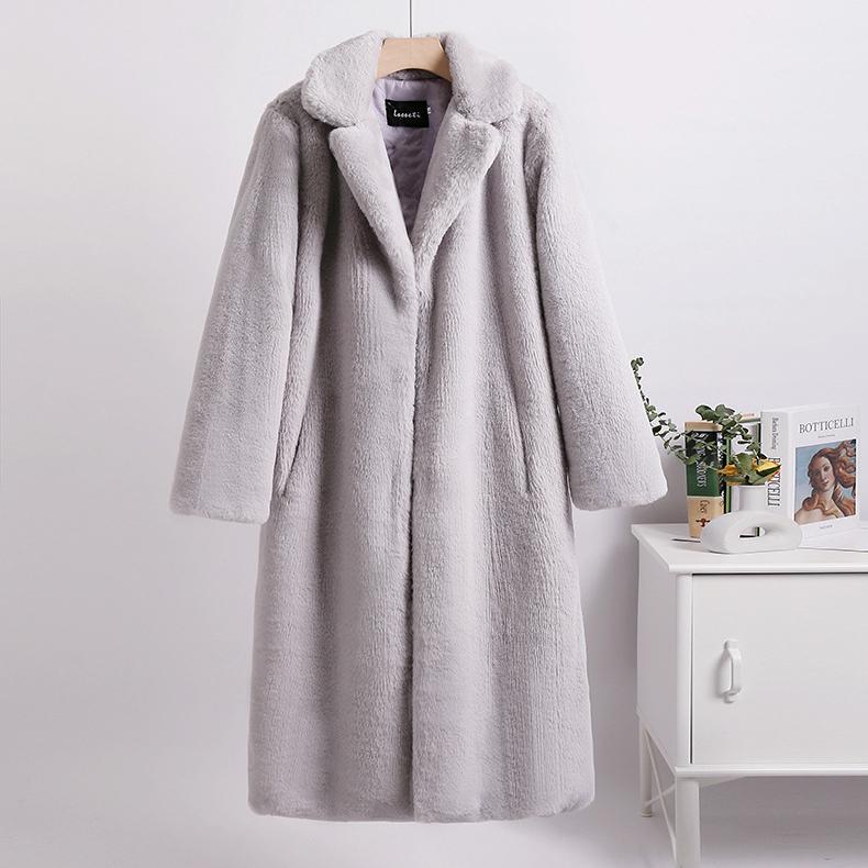 Solid Plush Winter Coats Women Long Lapel Faux Fur Jacket Fluffy Luxury Artificial Fur Jacket Teddy Female Fake Natural Fur Coat Women