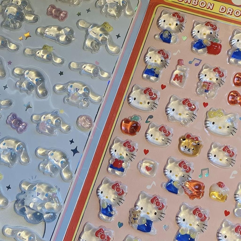 Sanrio Hello Kitty Anime 3D Jelly Sticker Toys Phone DIY Crystal Decorative Stickers Christmas Cards Decorative Stickers Gifts