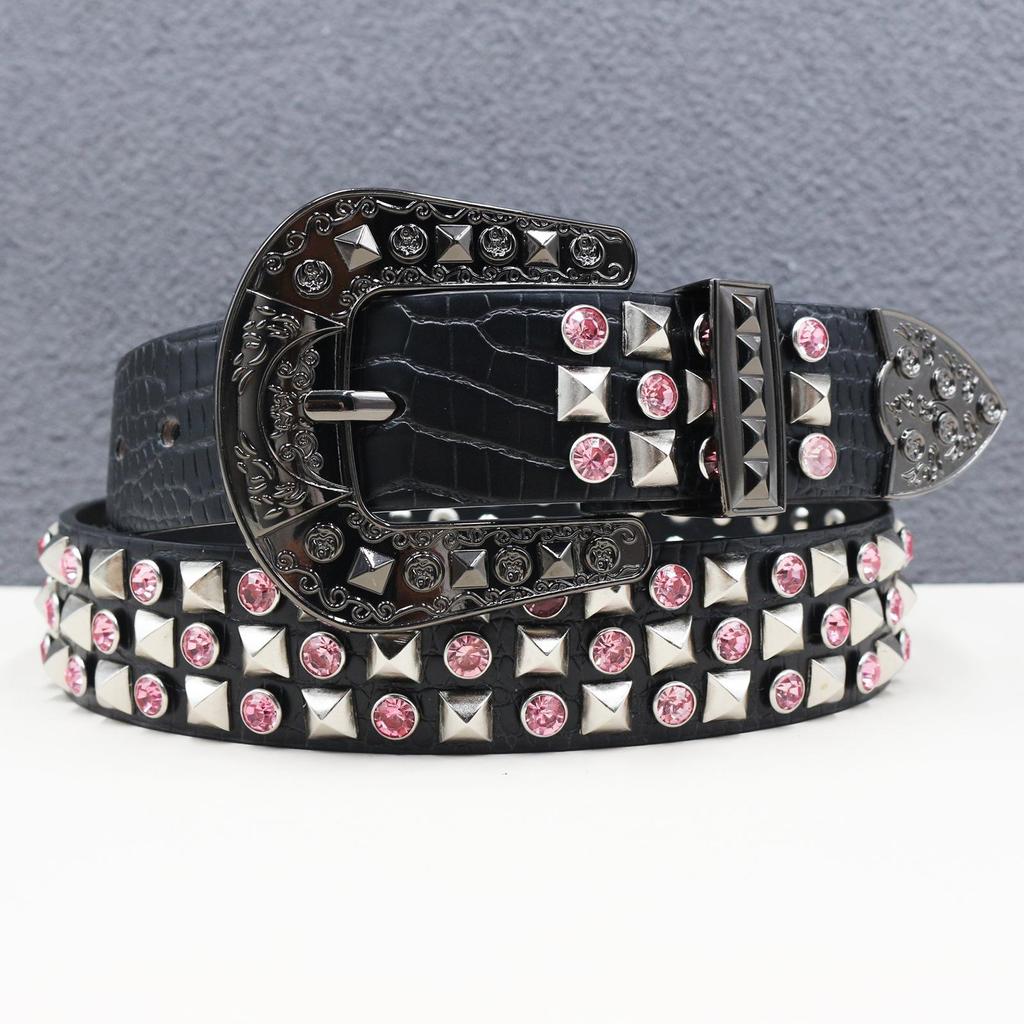 High-End Rhinestone Rivet Leather Belt - Women's Punk Hip Hop Rock Y2K Fashion Accessory