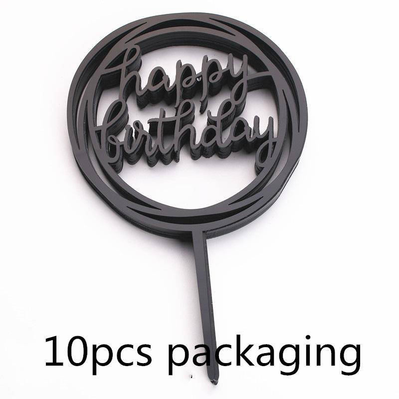 10 Pcs Rose Gold Happy Birthday Cake Topper Silver Black Simple Design Acrylic Cake Toppers Baby Shower Party Dessert Decoration