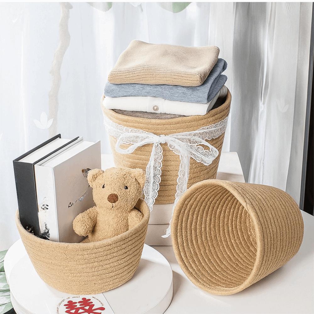 Modern Cotton Rope Woven Basket Nordic Style Woven Flowerpot Storage Basket  Garden Use