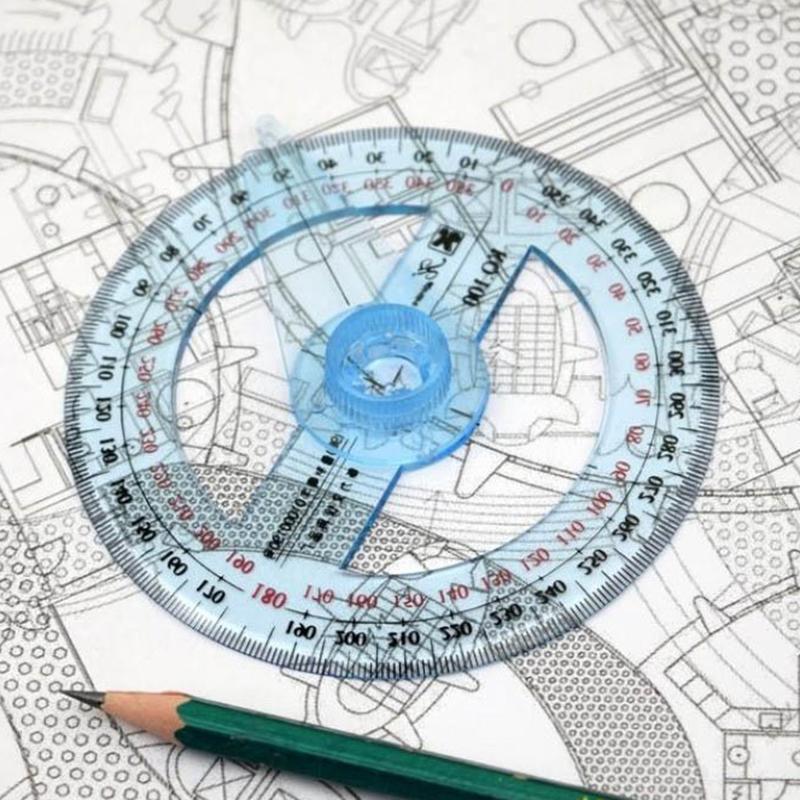 360 Degrees Protractor With Swing Arm Full Circle Pointer Angle Ruler Math Geometry Drafting Tools Multifunctional Drawing Ruler