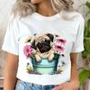 Floral Dog TShirt Women Garden Puppy Graphic Tee Round Neck Summer Short Sleeve Tee Puppie Pug Casual Tops Dog Lover TShirts