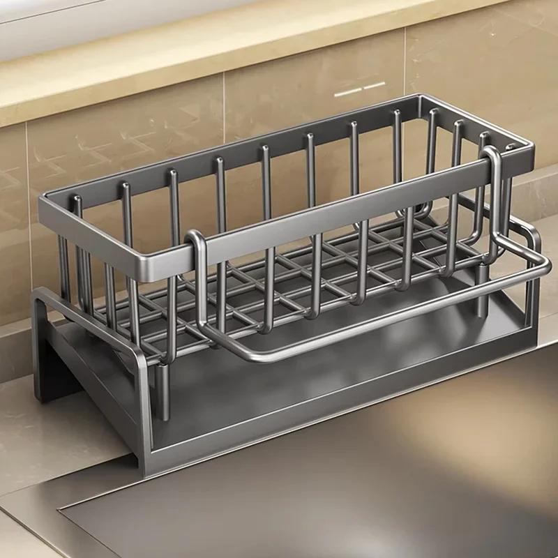 Kitchen Sink Organizer Sponge Holder Dish Cloth Drying Rack with Slanted Drain Tray for Countertop Storage