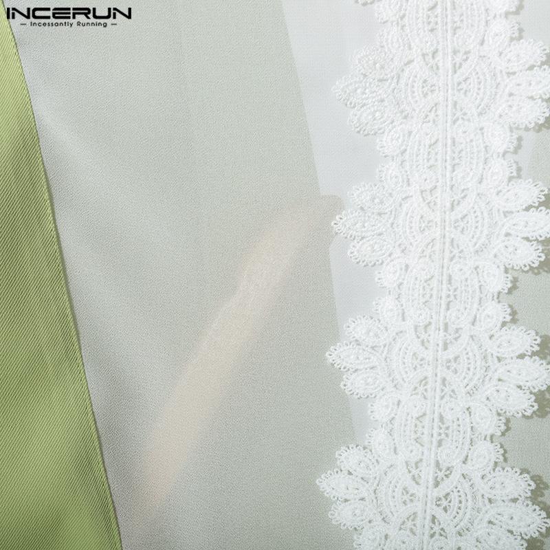 INCERUN Sacouri subțiri de petrecere pentru bărbați cu mânecă lungă, cu dantelă la spate și cusături transparente