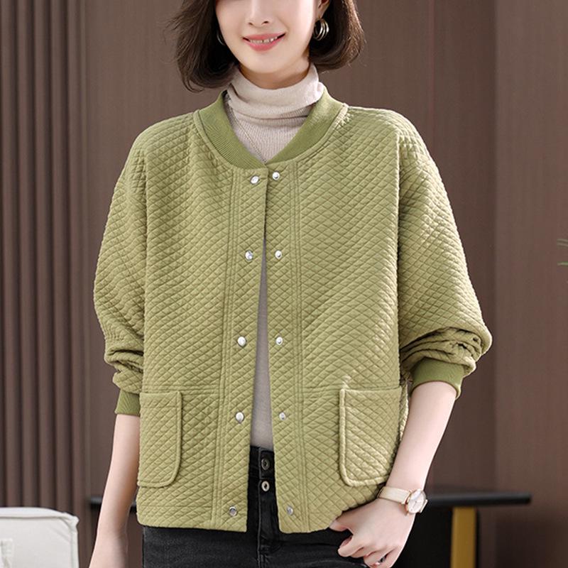 

Women s Green Petite Baseball Jacket: Autumn Short Cardigan Sweatshirt for Middle-Aged Moms L (116-135 Jin)