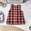 Girls' Mori Style Plaid Wool Coat & Vest Dress Winter Set