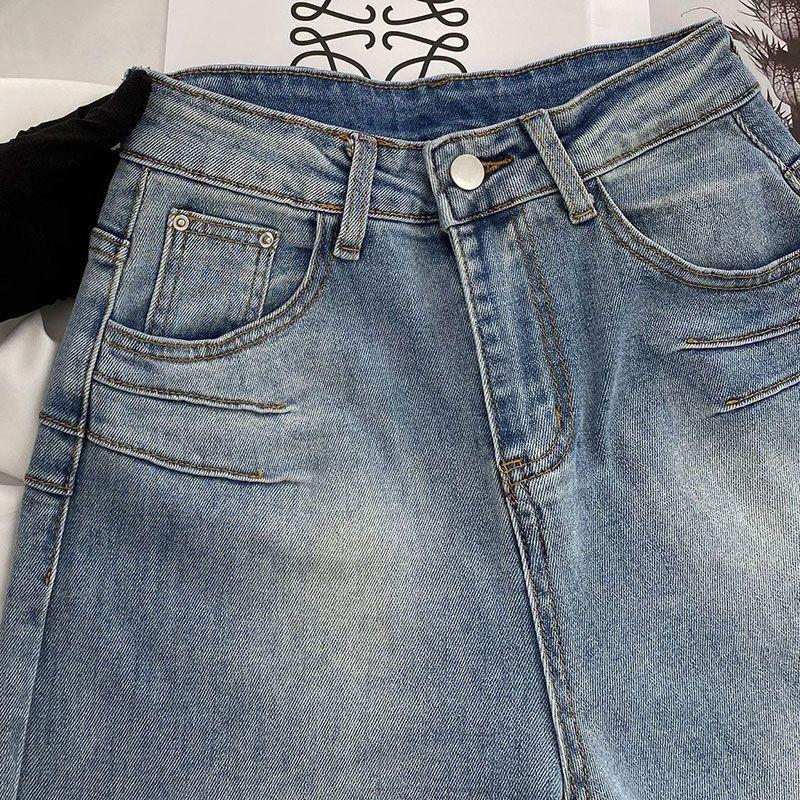Comfortable Straight Jeans Design Sense Embroidery Loose Light Blue Skinny High Waist Drapey Wide Leg Long Trousers Jeans for Women Long Denim Pants