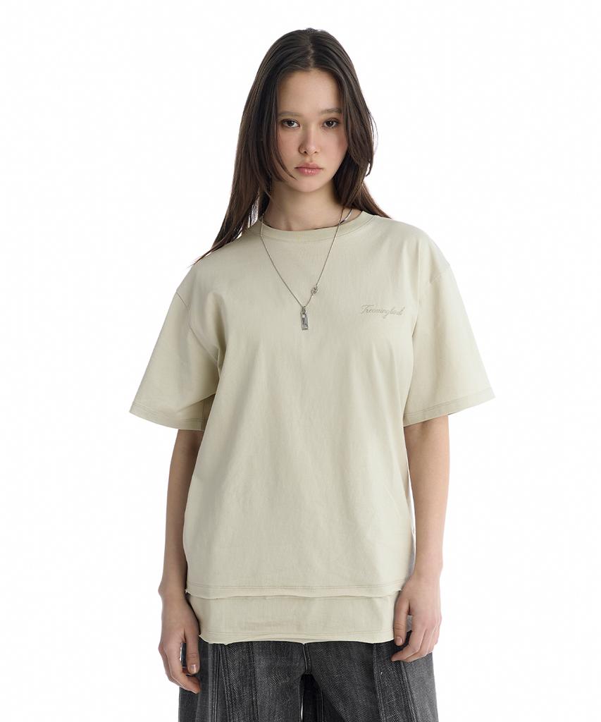 Teulimingbeodeu Open Back Detail T-Shirt [ Light Beige ]