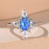 Trendy Blue Opal Oval Ring Vintage Silver Color Wedding Bands Engagement Rings For Women Men Minimalist