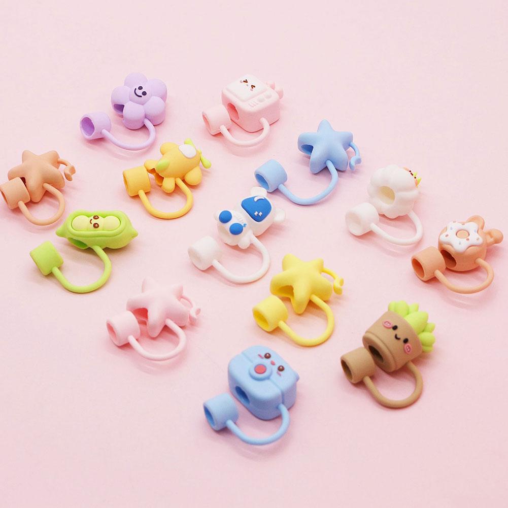 Cute Straw Covers Cap For Cup Compatible Silicone Reusable Straw Tips 10mm For Drinking Straw Topper Decoration