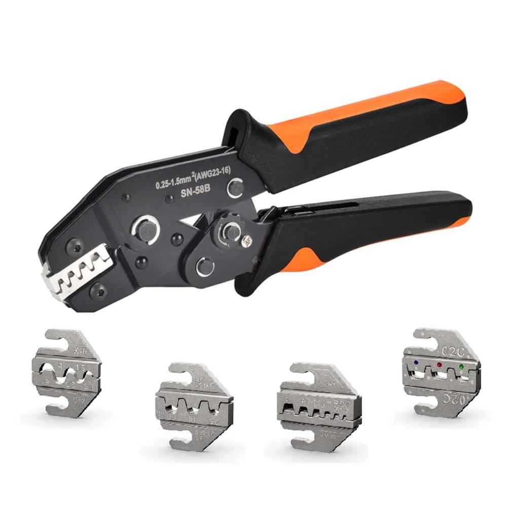 Unealtă Crimp cu Clichet Kit Fălci Interșanjabile Kit Serviciu Auto Clește Crimp pentru Non-izolat/Tip Butoi Deschis/Conector