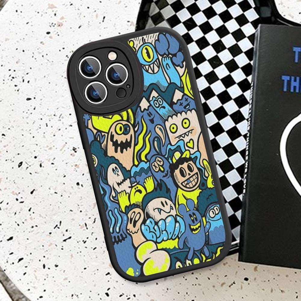 Cute Little Monster Phone Case Hard Leather For iPhone 16 15 14 13 12 Mini 11 14 Pro Max Xs X Xr 7 8 Plus Fundas