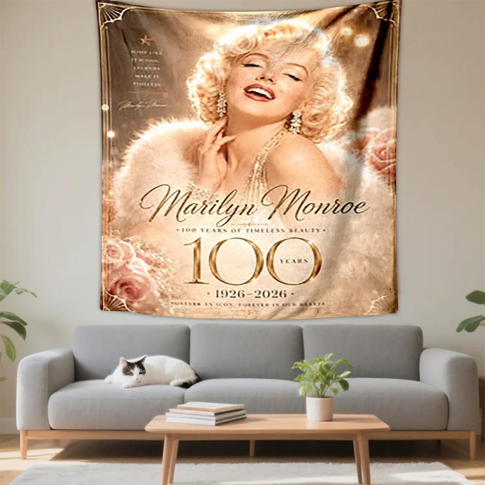 Tapestry Marilyn Monroe 100 Years Fur Pearls Gold Poster Wall Hanging