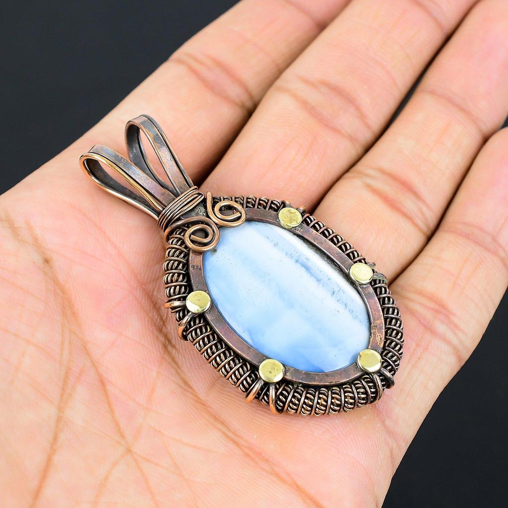 Owyhee Opal  Gemstone Pure Copper Wire Wrapped Handmade Pendant Jewelry