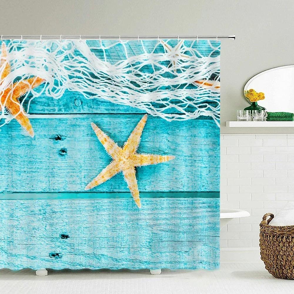 Seascape Beach Shower Curtains Bathroom Shower Curtain 3D Fabric Curtain Waterproof Curtain Easy To Install, Smooth and Silent