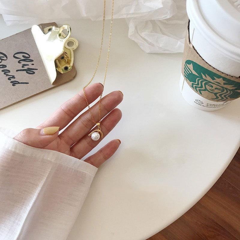 Retro Bai Pearl Personalized French Elegant Simple Design Sweater Chain Necklace Geometric