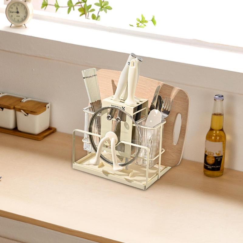 Utensil Organizer Stand Kitchen Silverware Cutter Stand Storage Kitchen Flatware Holder With Drip Tray For Spoon Fork Pot Lid