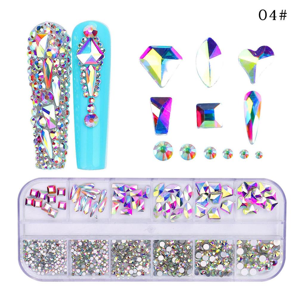 New 12 Grid Nail Drill Irregular Flat Bottomed Rhinestone AB Nail Accessory Nail Decoration