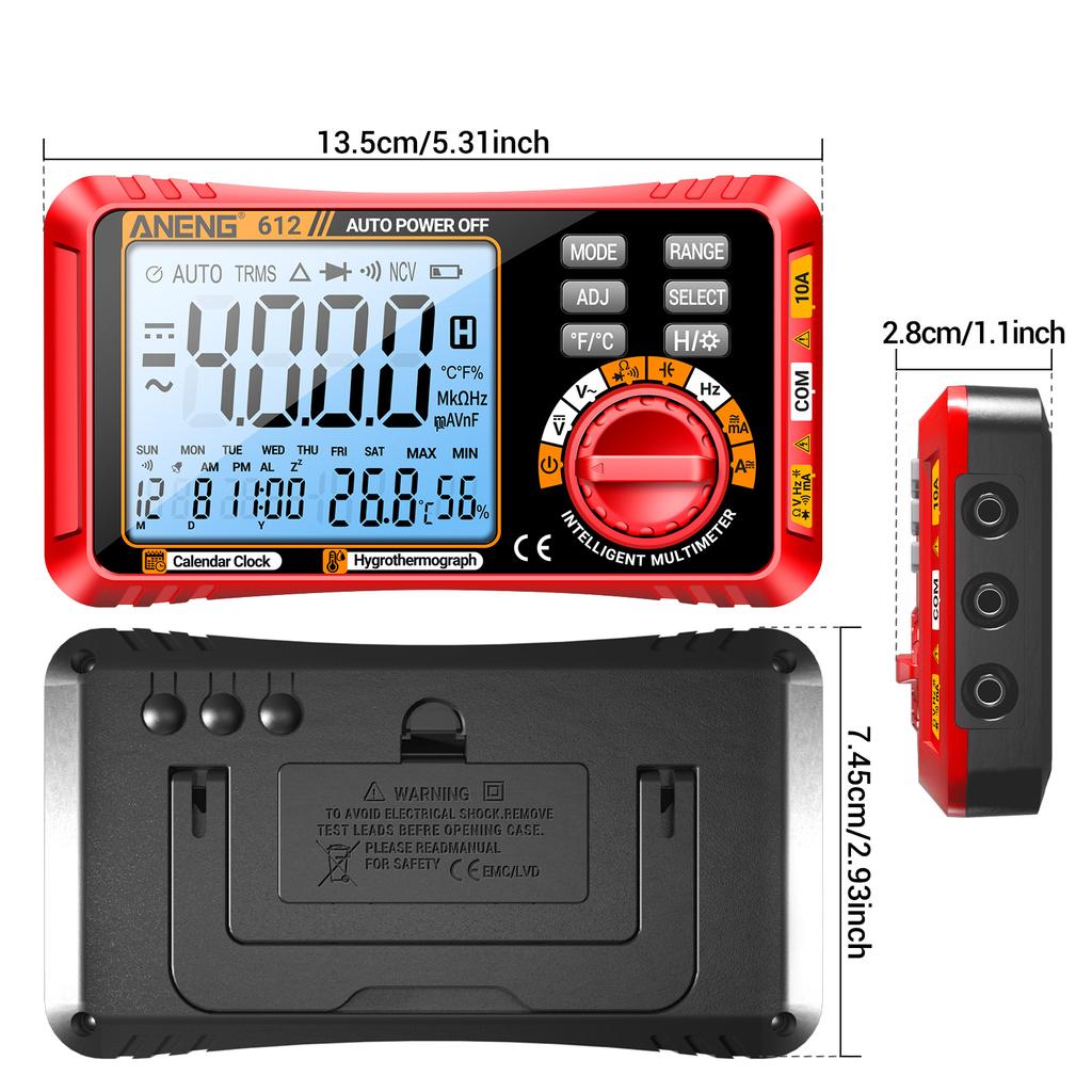 Aneng 612 Smart 3 In 1 Digital Multimeter Perpetual Calendar Temperature and Humidity Ammeter