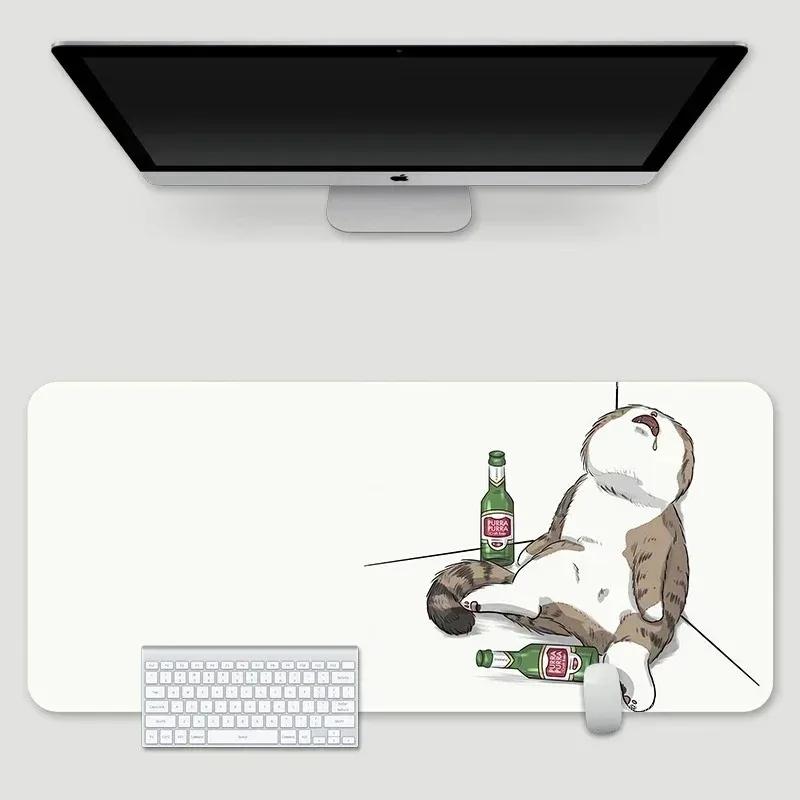 Kawaii Black Cat Sketch  Mouse Pad Anime Gaming Desk Mat Nonslip Rubber for Home Office