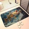 Kreative 3D-Fisch-Visuelleffekt Rutschfeste Fußmatte, Hochauflösender Druck Saugfähiger Dekorativer Teppich für Schlafzimmer und Wohnzimmer