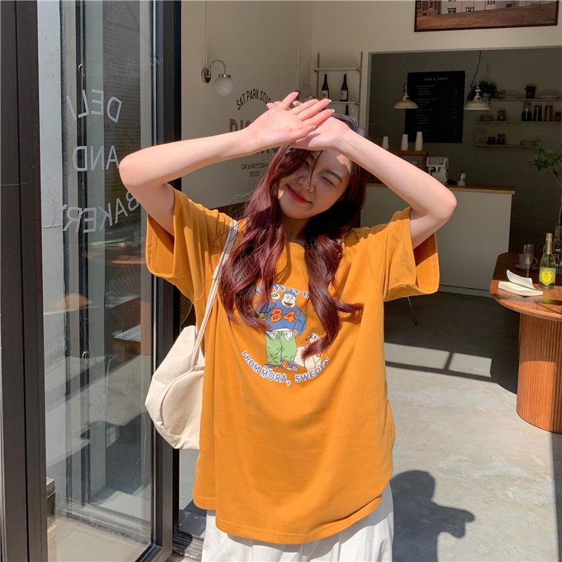 

Винтажные забавные мультяшные принты для молодых девушек, футболки с короткими рукавами для женщин, летние повседневные свободные футболки, футболки в стиле Харадзюку, топы Y2K XXL имбирный