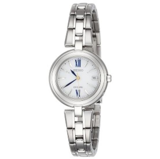 

Seiko Watch Exceline Solar Radio Titanium Model White Dial SWCW131 Silver Women s