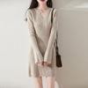 Women Sweater Dress 100% Wool V-neck Knit Long Pullover Winter Jumpers Wool Long Dress Female