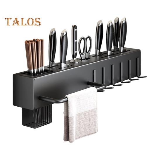 Kitchen Cutlery Holder Wall Mounted Cutter Holder with Hooks Carbon Steel Cutter Storage Rack for Spoon Chopsticks Rust-Resistant Kitchen Utensil