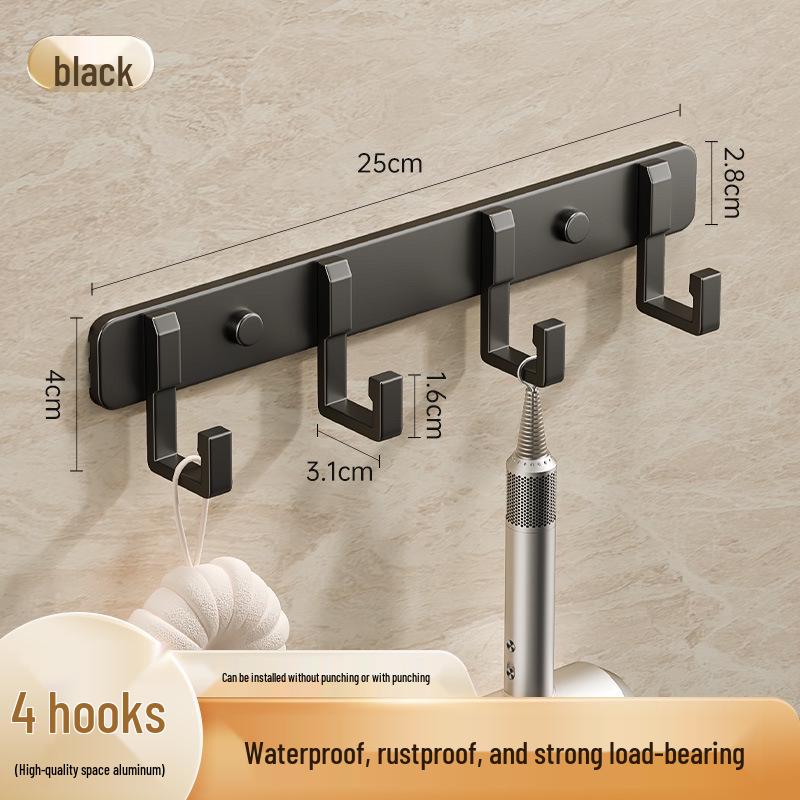 Space-Saving Aluminum Bathroom Towel Rack with Hooks for Wall or Door Mounting