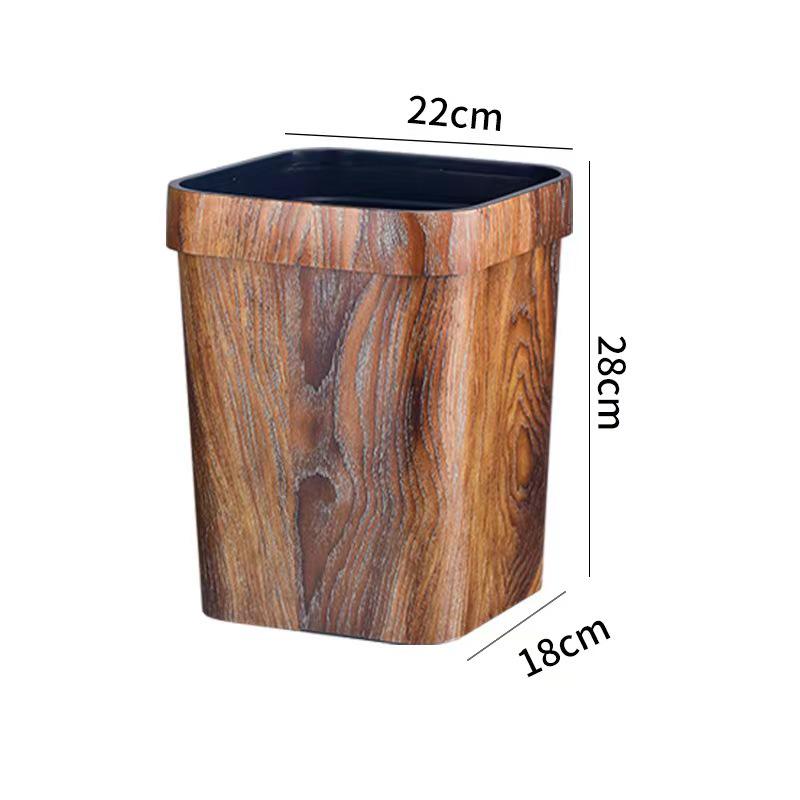 Retro Wood Grain Trash Can, Large Capacity, Creative Style, Plastic Press Ring, for Living Room or Bathroom.