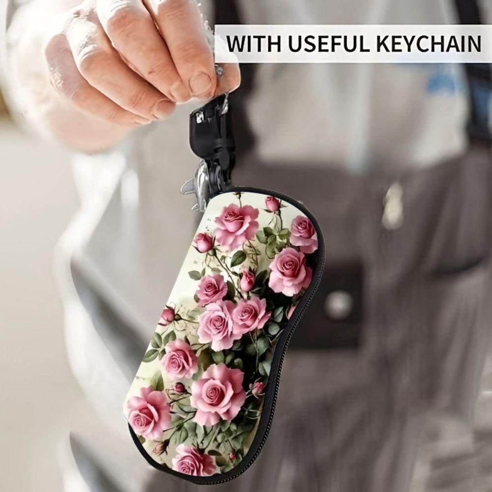 Hanging Rose Flower Print Eyeglass Case Soft Reading Glass Pouch Portable Sunglasses Holder Gifts