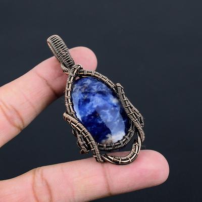 Sodalite Gemstone Pure Copper Wire Wrapped Handmade Pendant Jewelry Gift For Woman