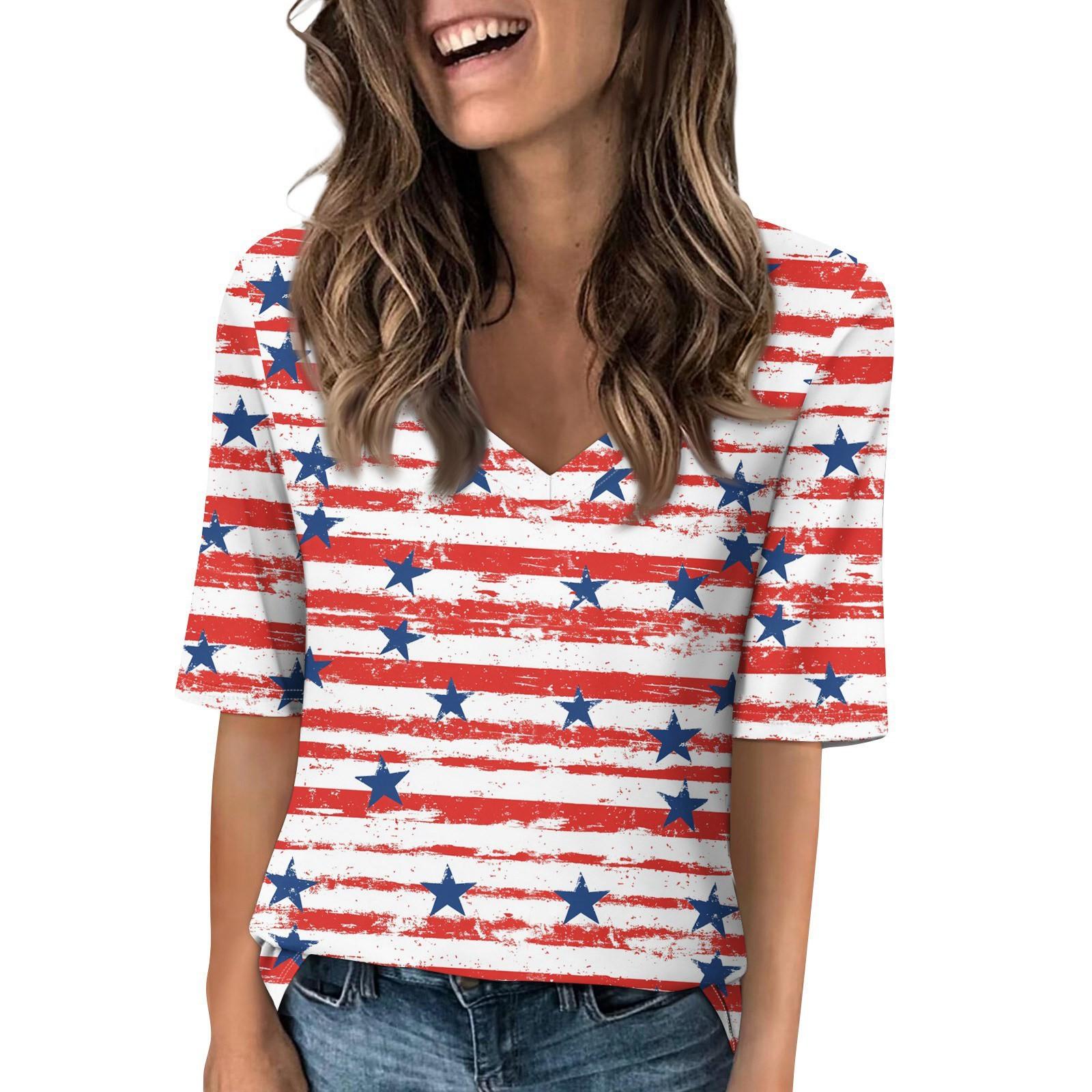 

Женские футболки с V-образным вырезом, топы с половиной рукавов, повседневные летние футболки с принтом, футболка, блузка XL арбуз красный