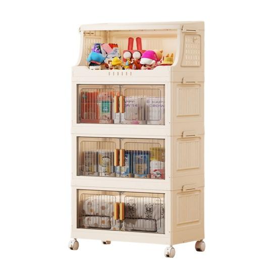 Stackable Collapsible Storage Bins Storage Boxes with Door And Wheels Multi-tier Rolling Organizer with Shelf for Kids Toys Snacks Blanket Pillow