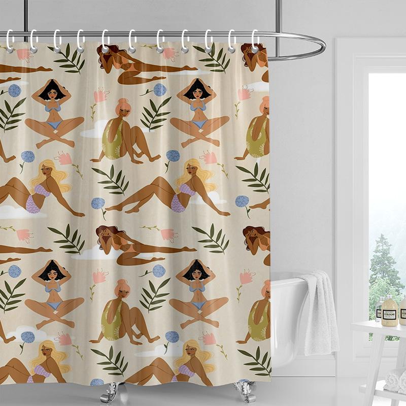 Nordic Minimalist Figure Illustration Shower Curtain Hotel Homestay Bathroom Partition Curtain Waterproof and Moisture-proof
