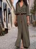 2026 Europäisches & Amerikanisches Langarm-Schlitz-Maxikleid mit Gürtel - Damenmode für Frühling & Herbst