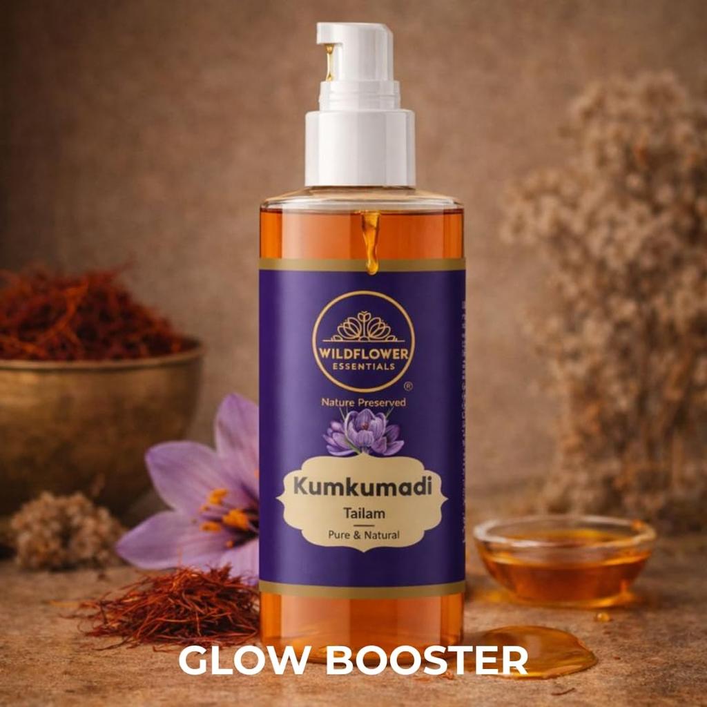Wildflower Essentials Kumkumadi Tailam (Öl) Schönheitsöl für Akne, Pickel, Mitesser, Flecken, lässt die Haut strahlen, Hautaufhellung 100ml