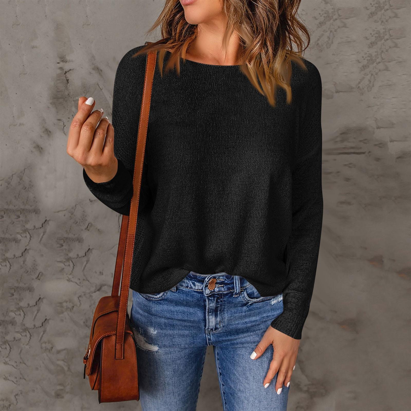 

Женский свитер с длинным рукавом, повседневный, универсальный, с круглым вырезом, однотонный топ L