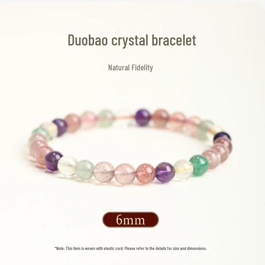 Natural Pink Crystal & Multi-Gemstone Bracelet with Strawberry, Yellow, Purple Crystals & Aquamarine